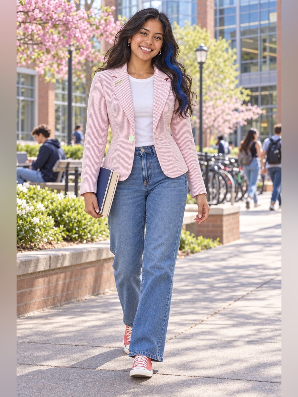 Duck Head Jeans Co. Pink and White Striped Seersucker Blazer Large (fits more li